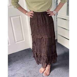 😍Host Pick!☕️Classy-boho feminine-brown-ruffled tiered long skirt